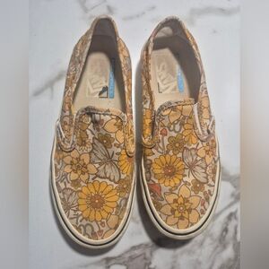 Vans Kids Floral Slip-On Sneakers - Yellow and Tan